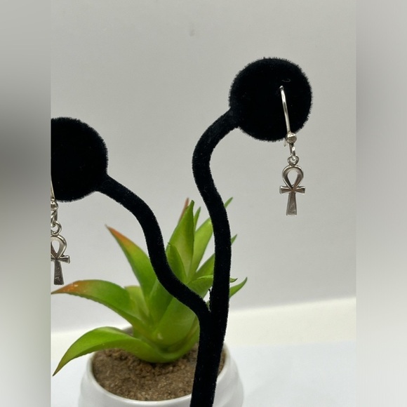 Ankh Symbol Earrings Vintage Dangle  Key of Life 925 Sterling Silver - Picture 5 of 11